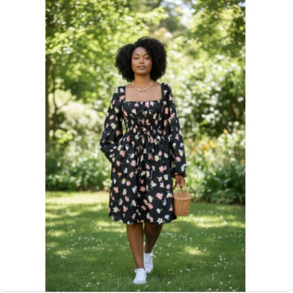 Kate Spade Floral Waltz Square-neck Dress XL EUC - Picture 2 of 7